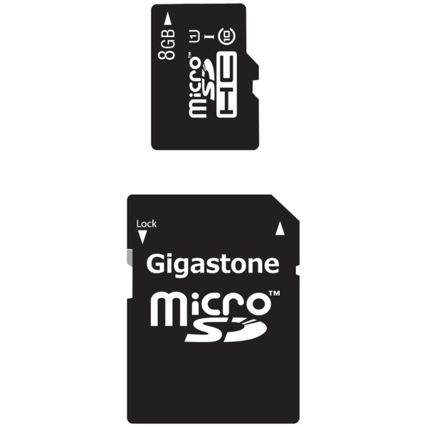 Gigastone Class 10 8GB UHS-1 microSDHC Card and SD Adapter GS-2IN1C1008G-R